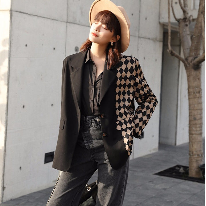 Stitching suit jacket women plaid small suit