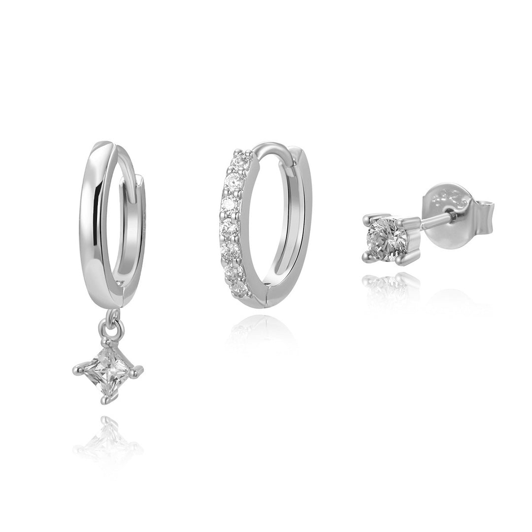 S925 Sterling Silver Zircon Diamond-embedded Geometric Earings Set