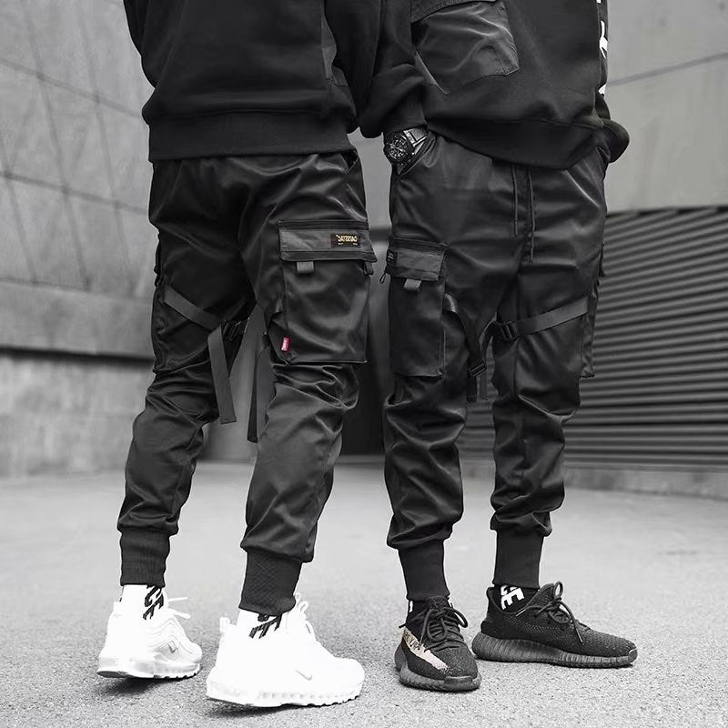 Ribbons Harem Joggers Men Cargo Pants Streetwear Hip Hop Casual Pockets Cribbons harem joggers men cargo pants streetwear hip hop casualotton Track Pants