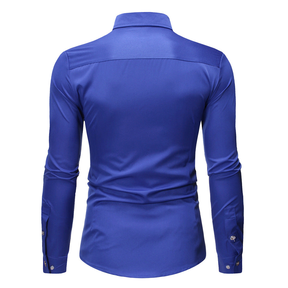 Blue Wedding Tuxedo Shirt Men Brand Fashion Slim Fit Long Sleeve Mens 