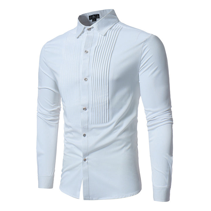 Blue Wedding Tuxedo Shirt Men Brand Fashion Slim Fit Long Sleeve Mens 