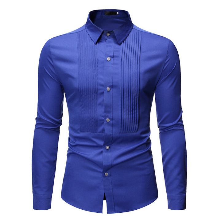 Blue Wedding Tuxedo Shirt Men Brand Fashion Slim Fit Long Sleeve Mens 