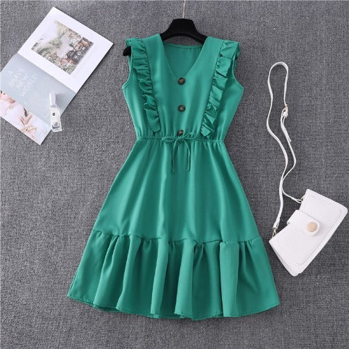 -neck ruffled bubble lace dress