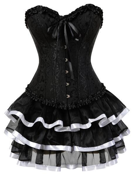 Overbust Burlesque Corset And Skirt Set Tutu Corselet Victorian Fashion Gowns