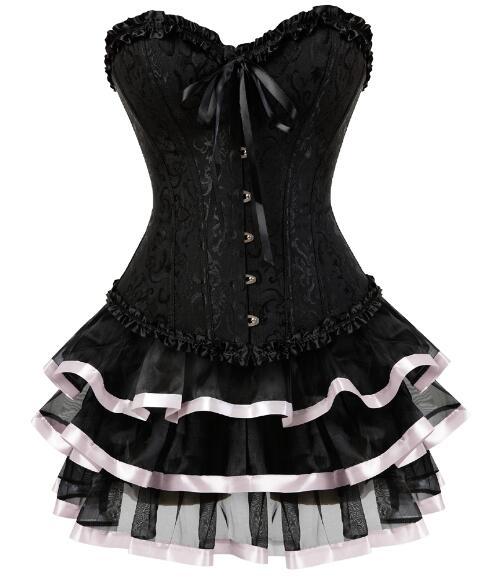 Overbust Burlesque Corset And Skirt Set Tutu Corselet Victorian Fashion Gowns