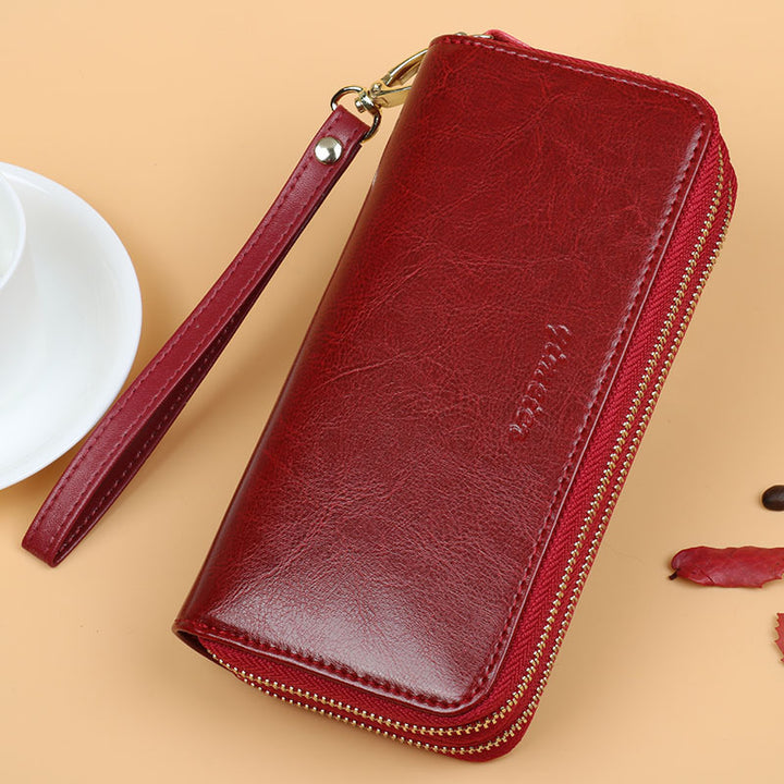 Oil Wax Leather Wallet Women Long Double-layer Zipper Large-capacity Hand Wallet Coin Purse