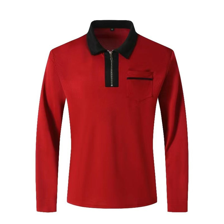 2024 autumn mens long sleeve zipper polo shirts casual lapel collar zip