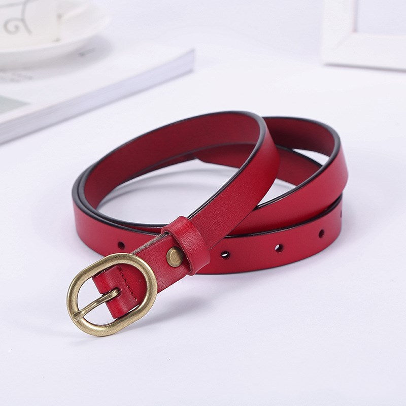 Ladies thin belt retro cowhide with dress jeans