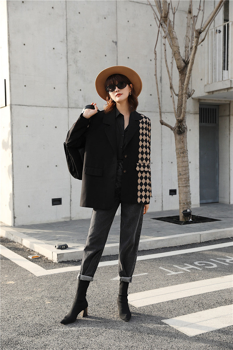 Stitching suit jacket women plaid small suit