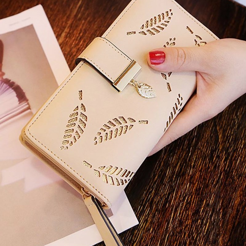 Women's clutch wallets  Leaf pattern Wallet Women Purse Girls wallets 