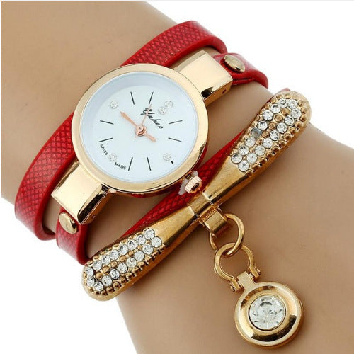 Gnova Platinum Fashion Luxury Brand New Women Rhinestone Gold Bracelet Watch Pu Leather Ladies Quartz Casual Wristwatch