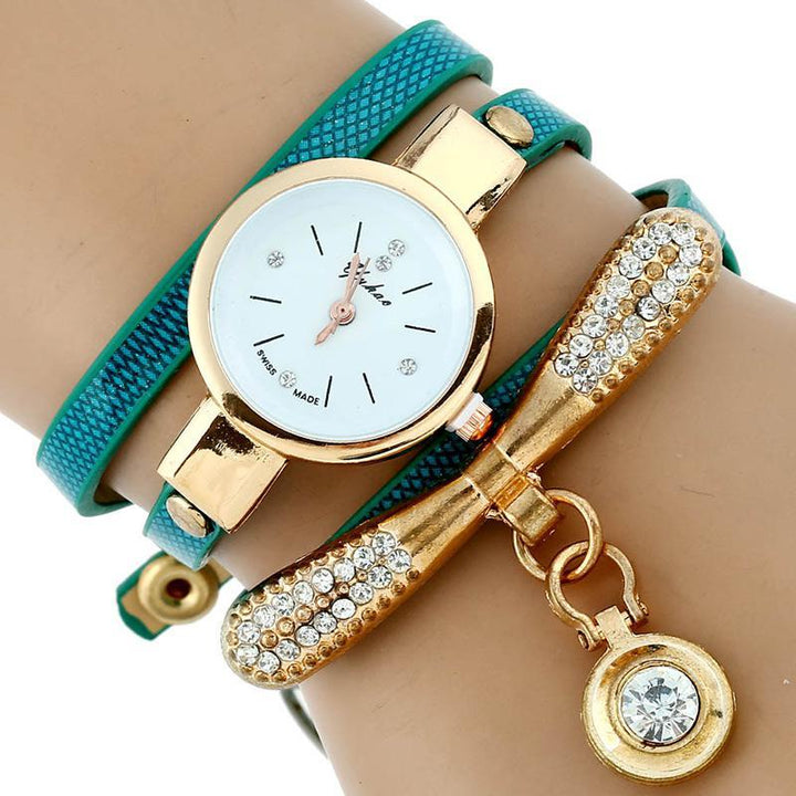 Gnova Platinum Fashion Luxury Brand New Women Rhinestone Gold Bracelet Watch Pu Leather Ladies Quartz Casual Wristwatch