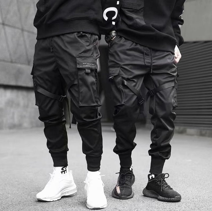 Ribbons Harem Joggers Men Cargo Pants Streetwear Hip Hop Casual Pockets ribbons harem joggers men cargo pants streetwear hip hop casualCotton Track Pants