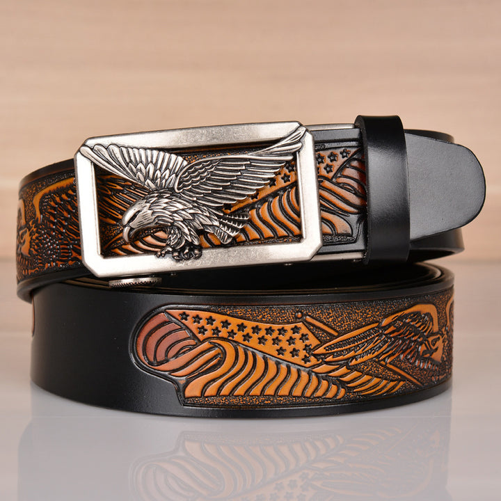 Leather Men's Belt Eagle Embossed