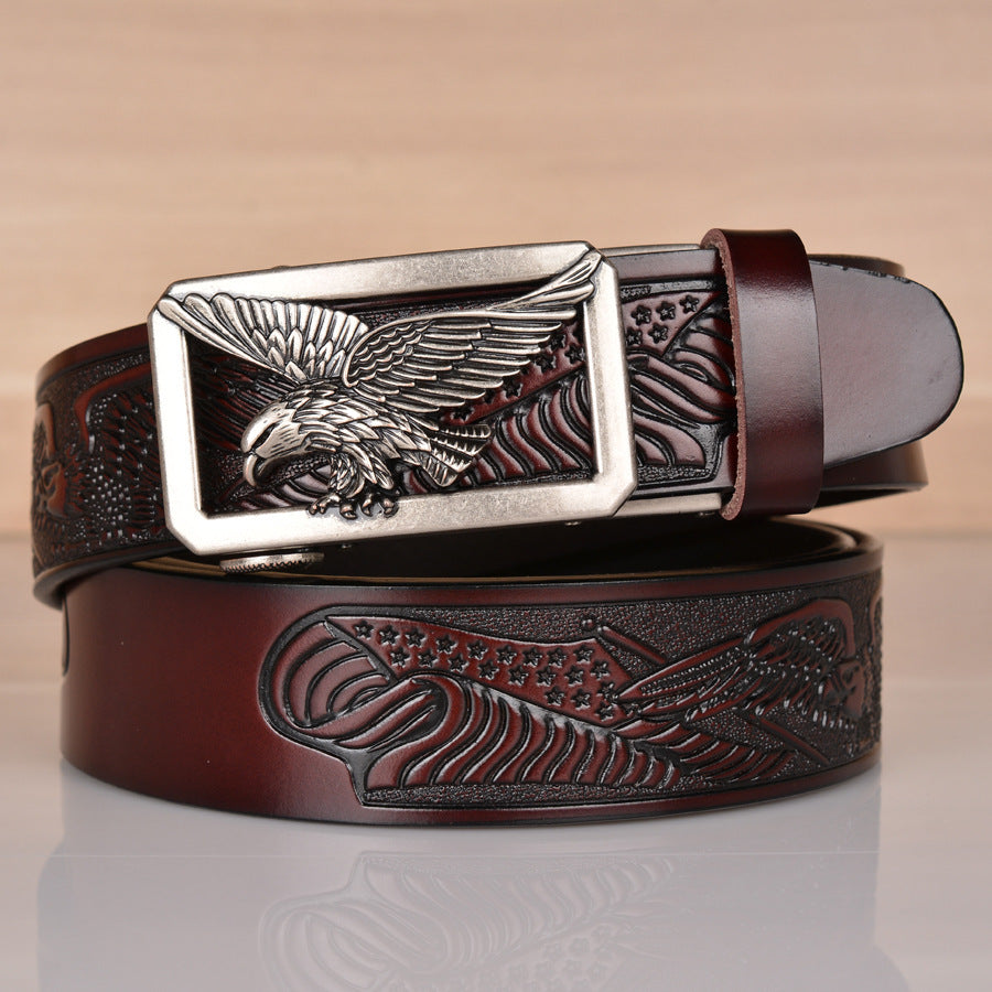 Leather Men's Belt Eagle Embossed