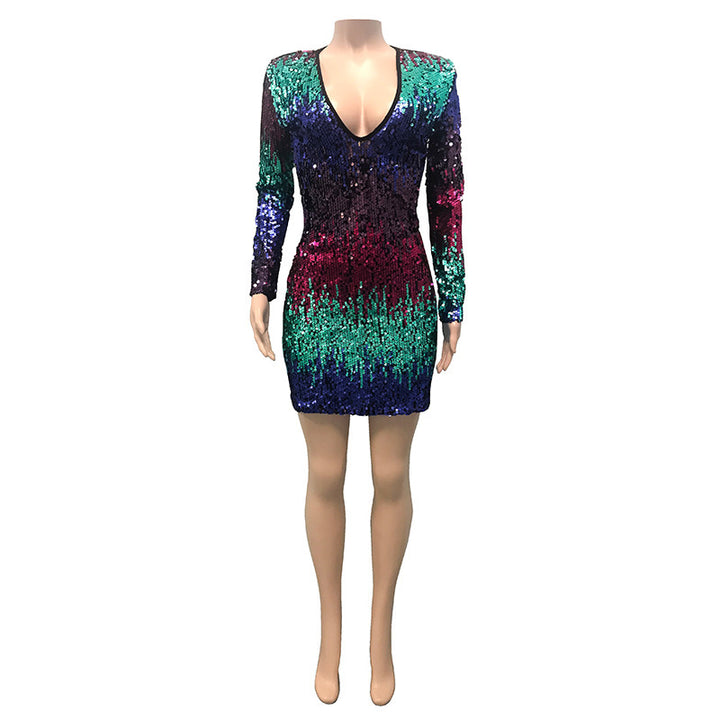 Gradient sequin sexy dress