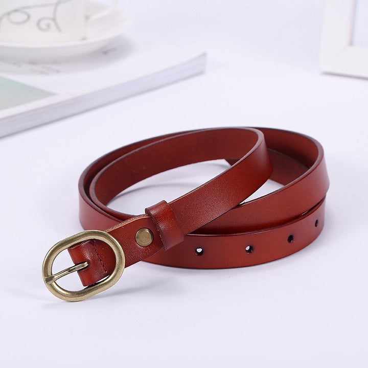 Ladies thin belt retro cowhide with dress jeans