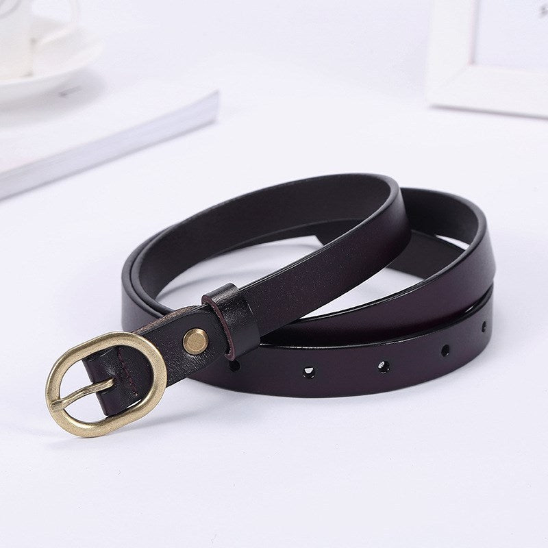 Ladies thin belt retro cowhide with dress jeans