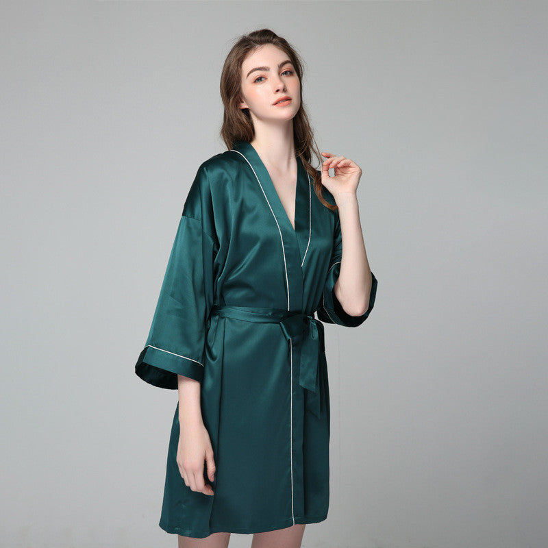 Pajamas Hot Plus-sized Emulation Silk Nightgown Women's Summer Mid-length Sleeves Morning Gowns