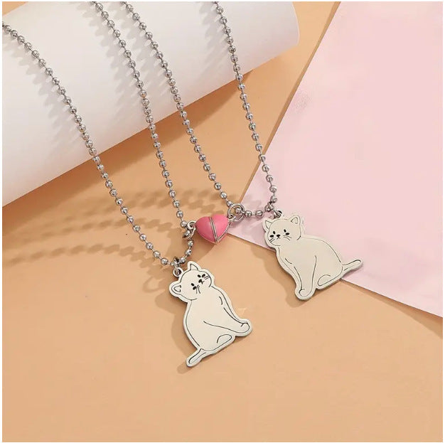 Luminous Heart-shaped Magnetic Snap Cute Butterfly Pendant Necklace Suit