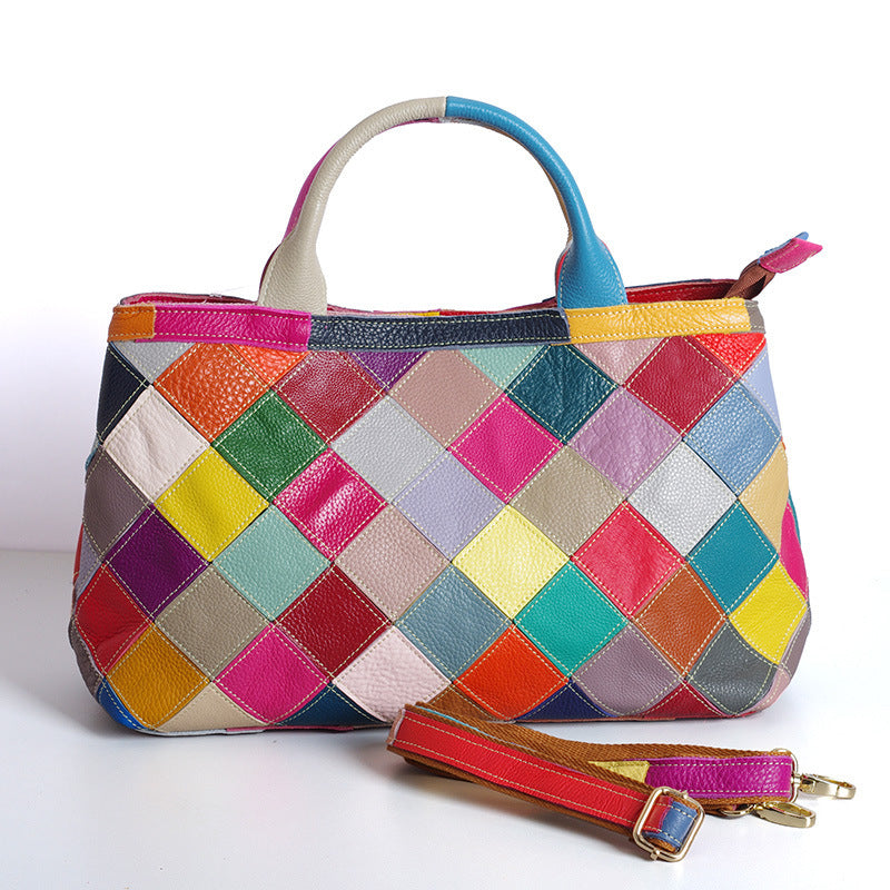 Checkered Pattern Handbags Leather Multi-color cowhide handbags collection