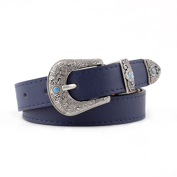 Women's belt with metal carving