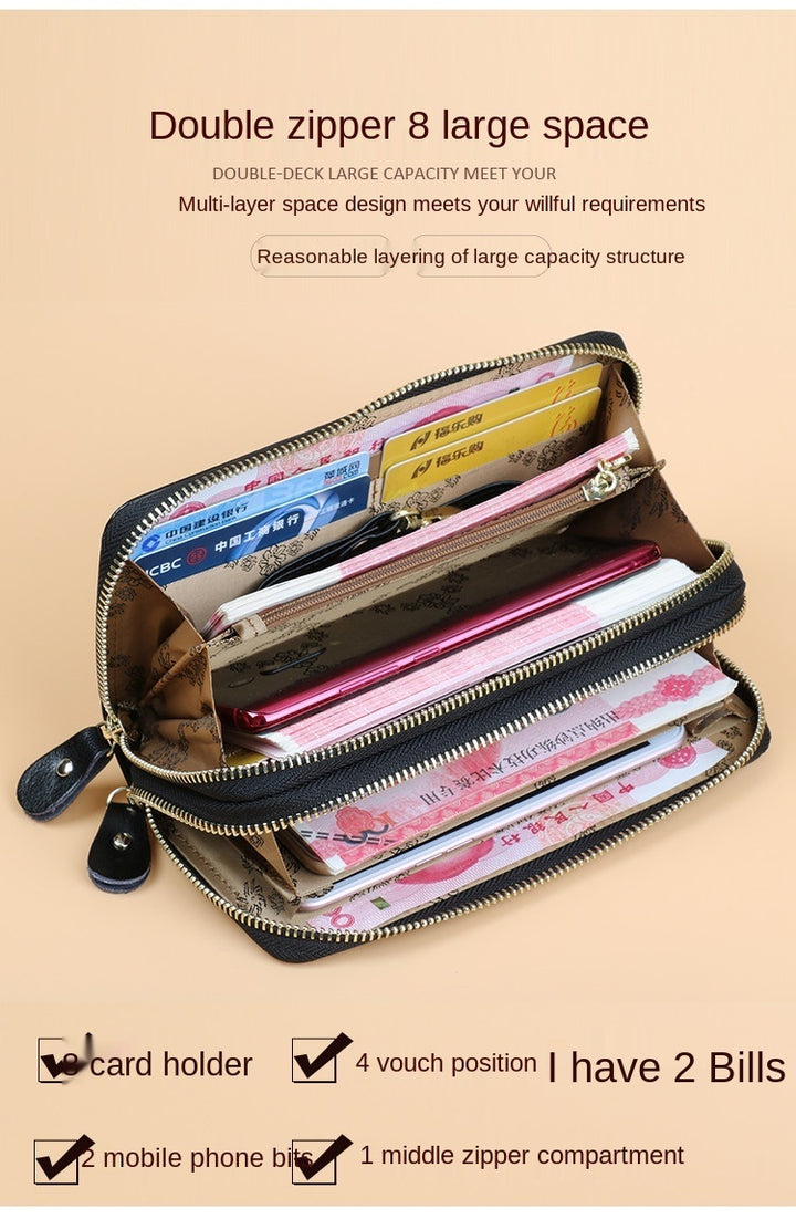 Oil Wax Leather Wallet Women Long Double-layer Zipper Large-capacity Hand Wallet Coin Purse