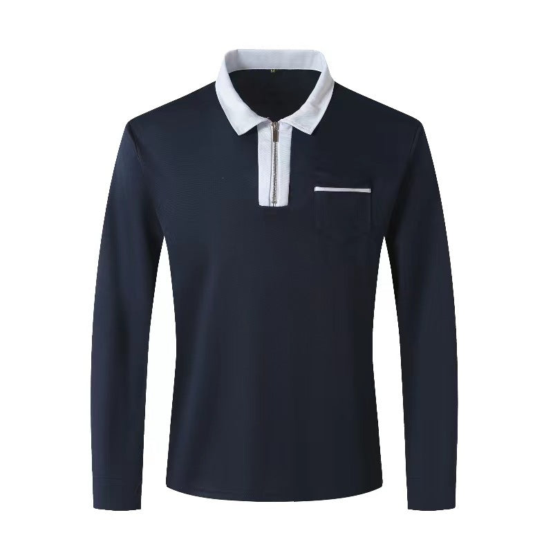 2024 autumn mens long sleeve zipper polo shirts casual lapel collar zip