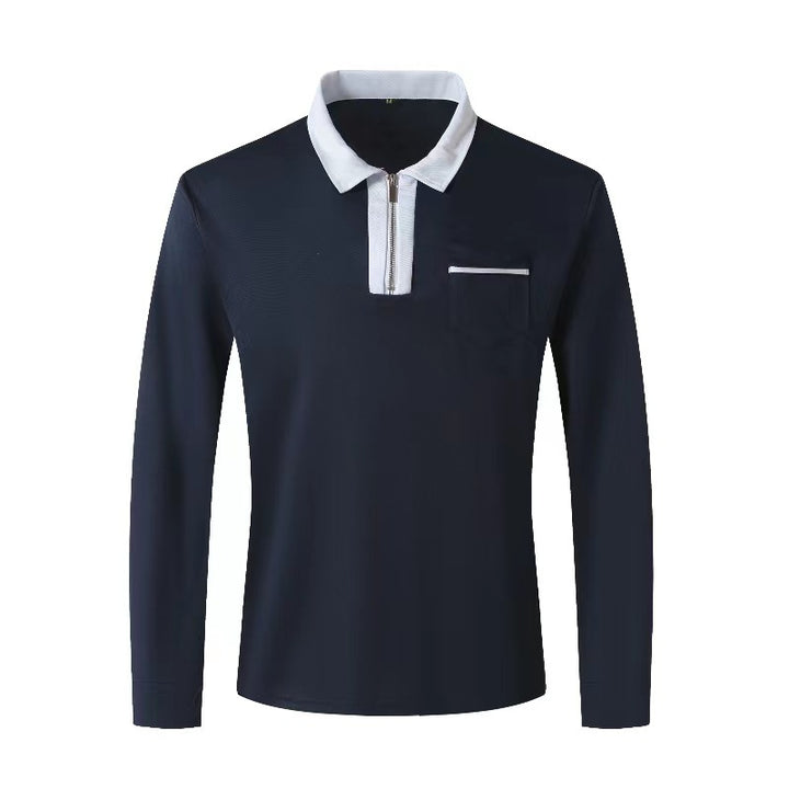 2024 autumn mens long sleeve zipper polo shirts casual lapel collar zip