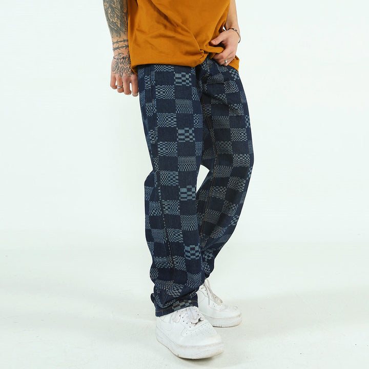 Fashion Checkerboard Jacquard Jeans