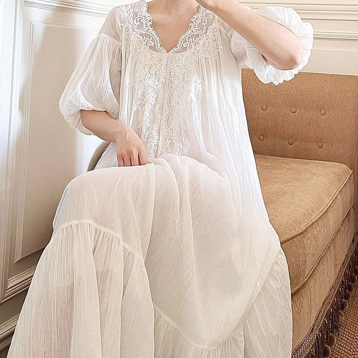 Women's Morning Gowns Spring And Autumn Cotton Long-sleeved Lace Pajamas Dress