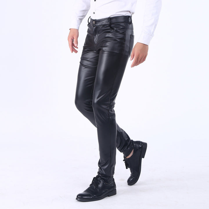 Men's Winter Faux Leather Skinny Pants Thick Warm Trousers