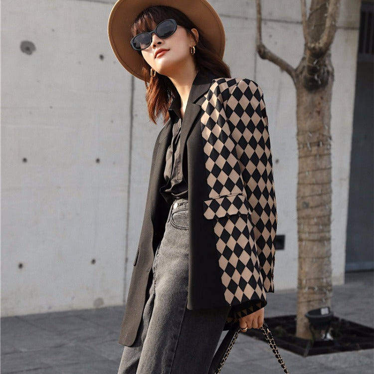 Stitching suit jacket women plaid small suit