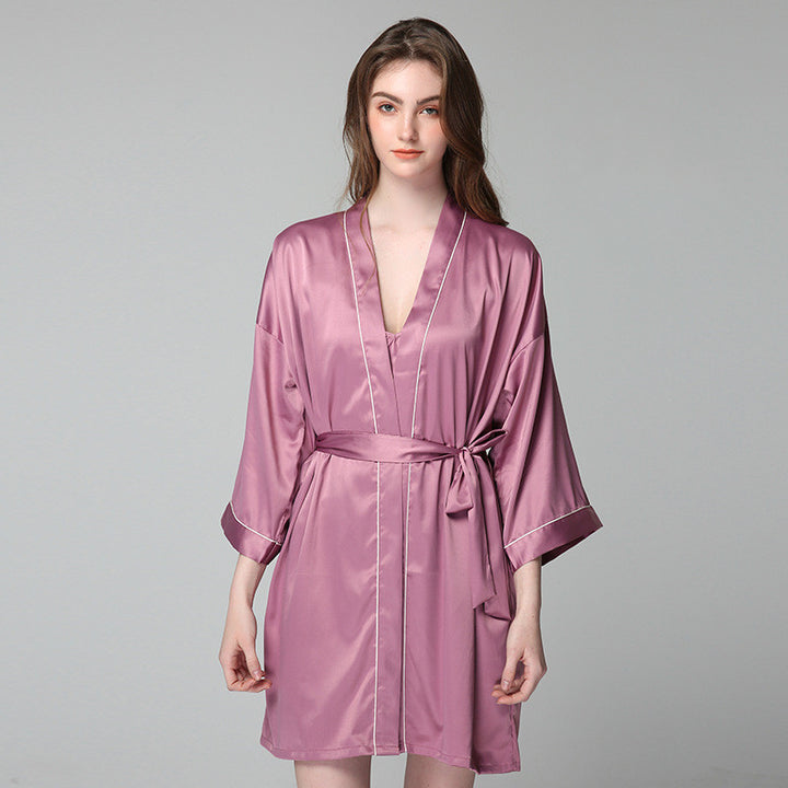 Pajamas Hot Plus-sized Emulation Silk Nightgown Women's Summer Mid-length Sleeves Morning Gowns