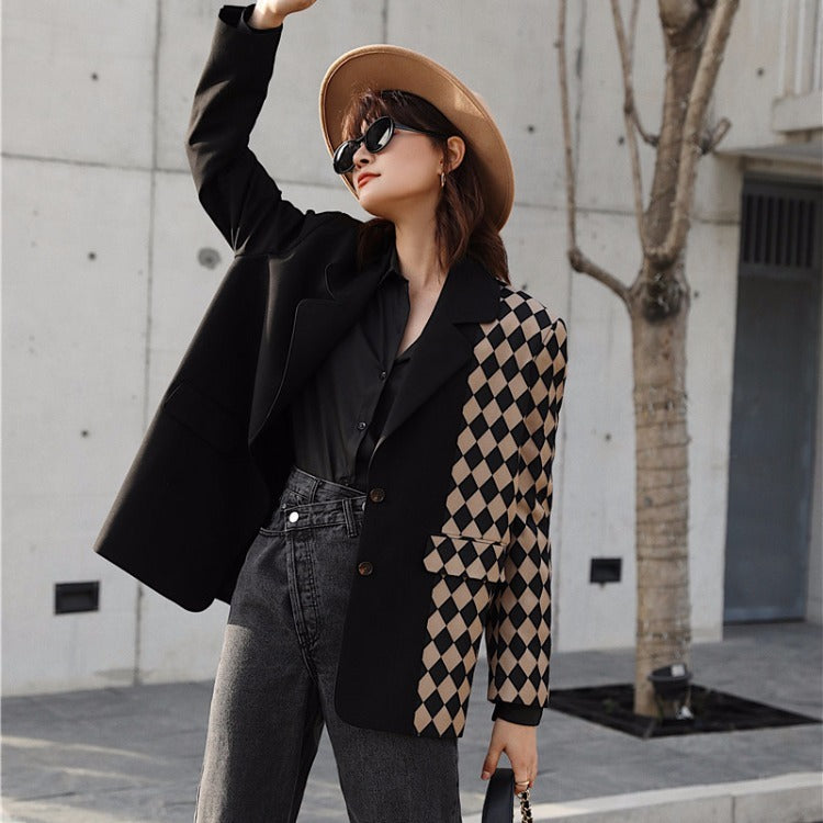 Stitching suit jacket women plaid small suit