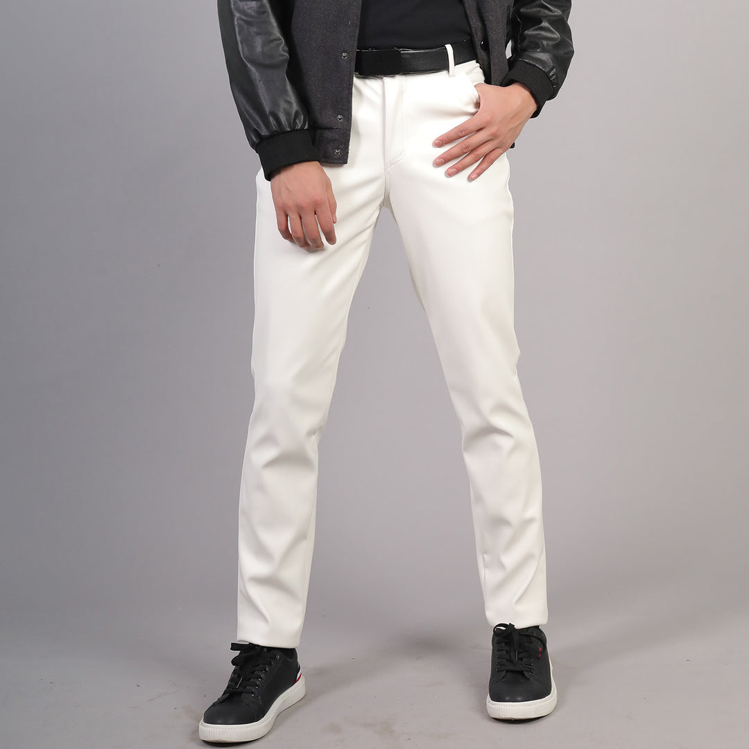 Men's Winter Faux Leather Skinny Pants Thick Warm Trousers