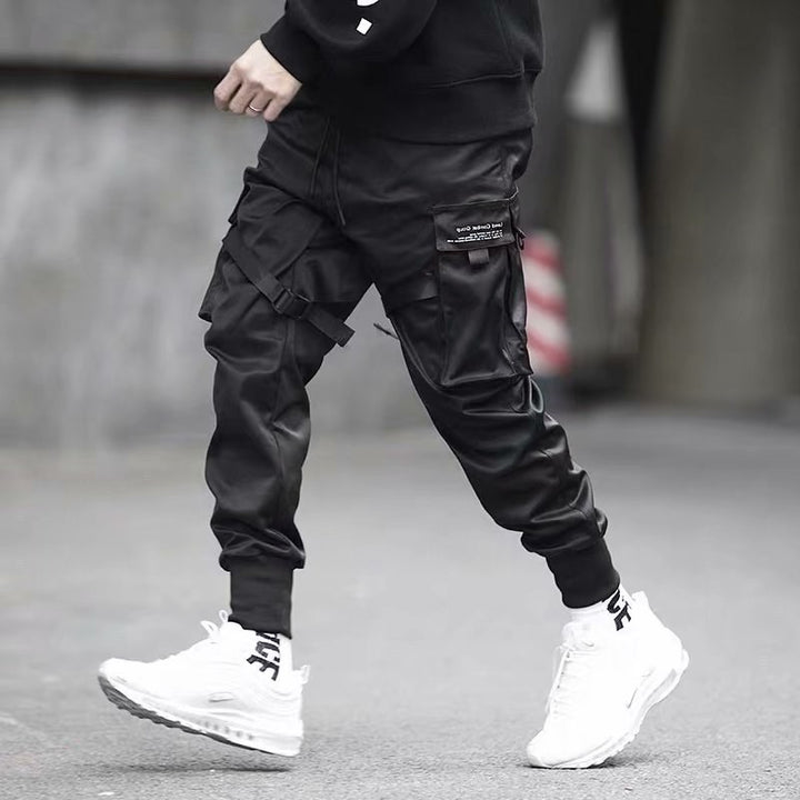 Ribbons Harem Joggers Men Cargo Pants Streetwear Hip Hop Casual Pockets Cribbons harem joggers men cargo pants streetwear hip hop casualotton Track Pants