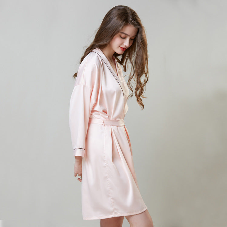 Pajamas Hot Plus-sized Emulation Silk Nightgown Women's Summer Mid-length Sleeves Morning Gowns