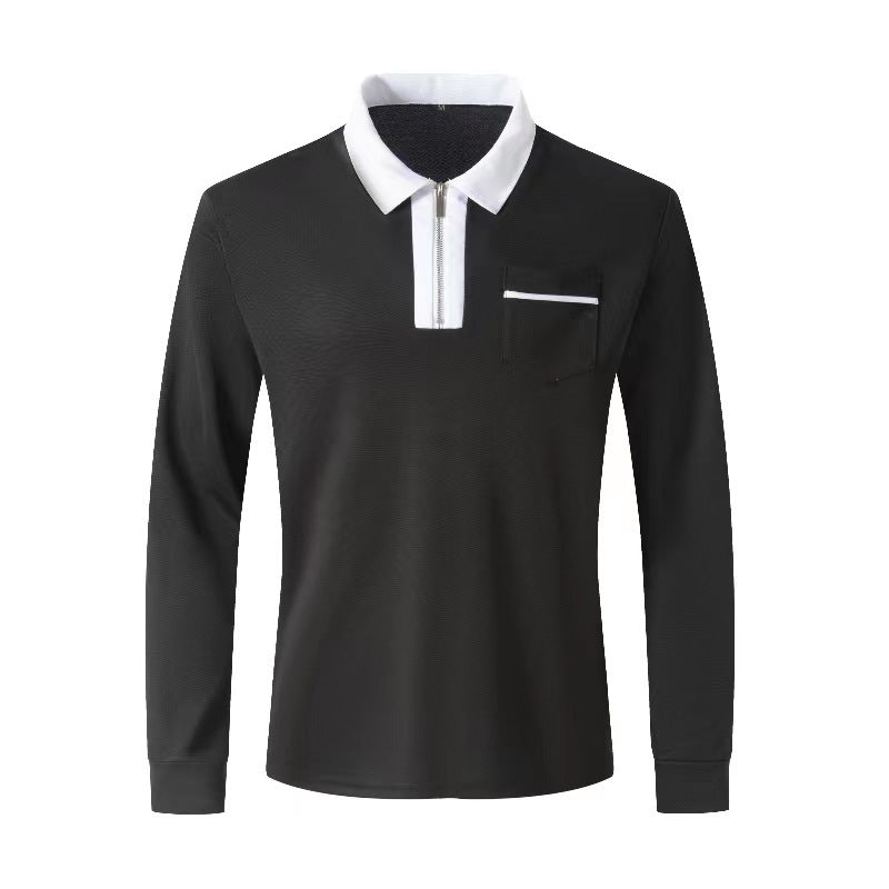 2024 autumn mens long sleeve zipper polo shirts casual lapel collar zip