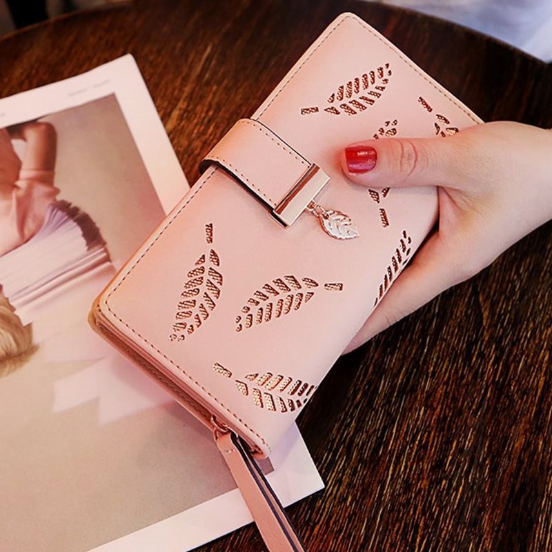 Women's clutch wallets  Leaf pattern Wallet Women Purse Girls wallets 