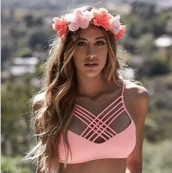 cut out Bikinis Sexy pink bandage cut out Halter bikini swimsuit women cross Women's swimwear swimming suit