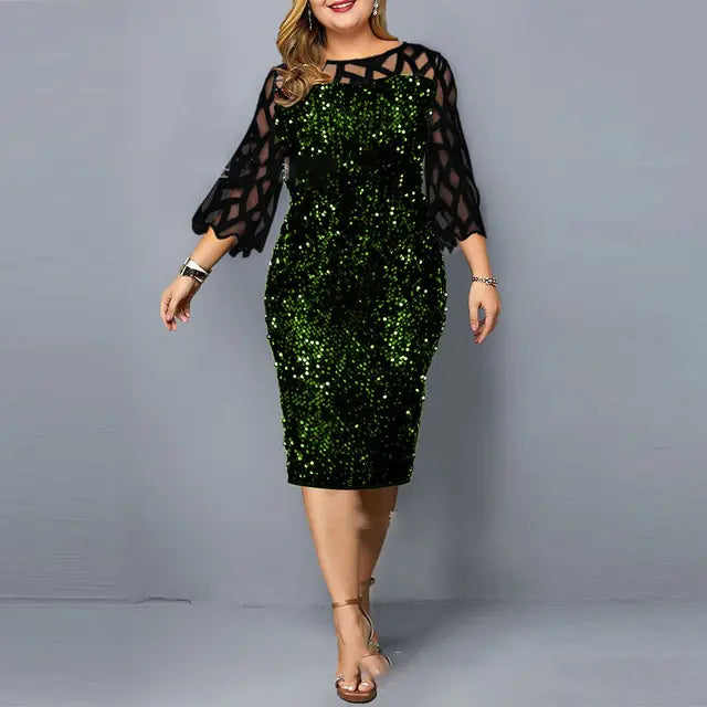 Plus-size Elegant Sequin Long Sleeve Party Dress