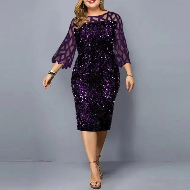 Plus-size Elegant Sequin Long Sleeve Party Dress