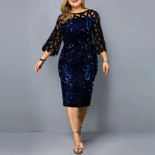 Plus-size Elegant Sequin Long Sleeve Party Dress