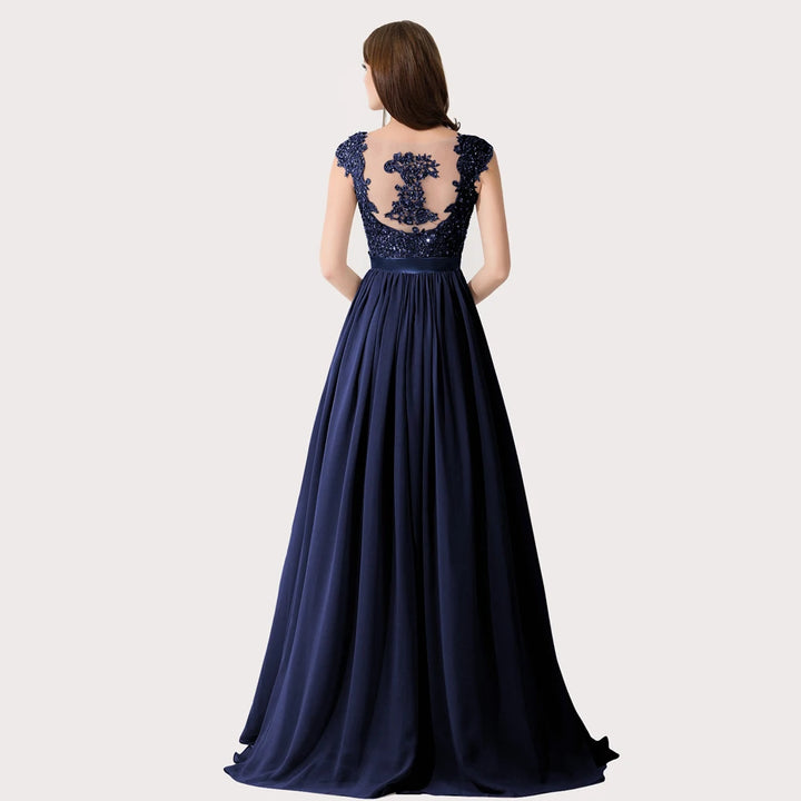 A-line V Neck Sleeveless Floral Lace Chiffon Back Hollow Long Paty Bridesmaid Dress Women 2024 For Wedding Sexy Evening Dress