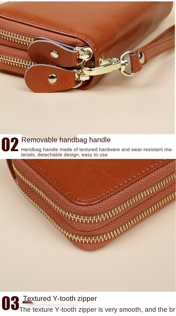 Oil Wax Leather Wallet Women Long Double-layer Zipper Large-capacity Hand Wallet Coin Purse