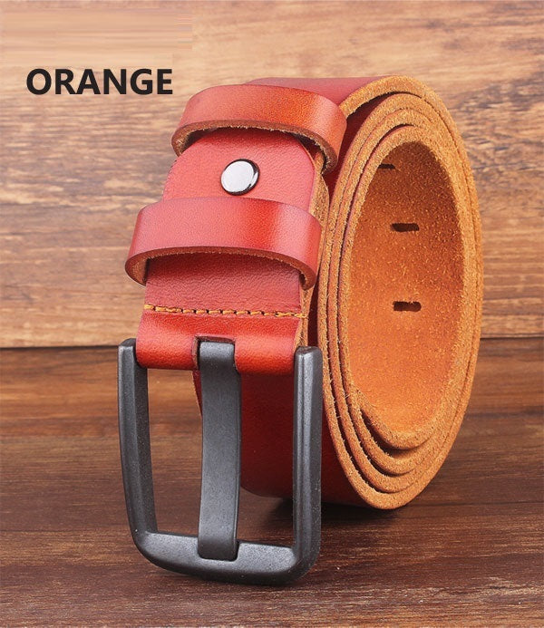 Leather Head Layer Pure Cowhide Wide Pin Buckle Belt