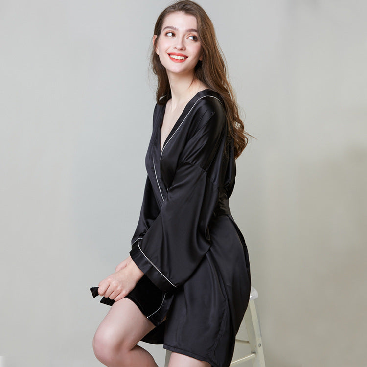 Pajamas Hot Plus-sized Emulation Silk Nightgown Women's Summer Mid-length Sleeves Morning Gowns