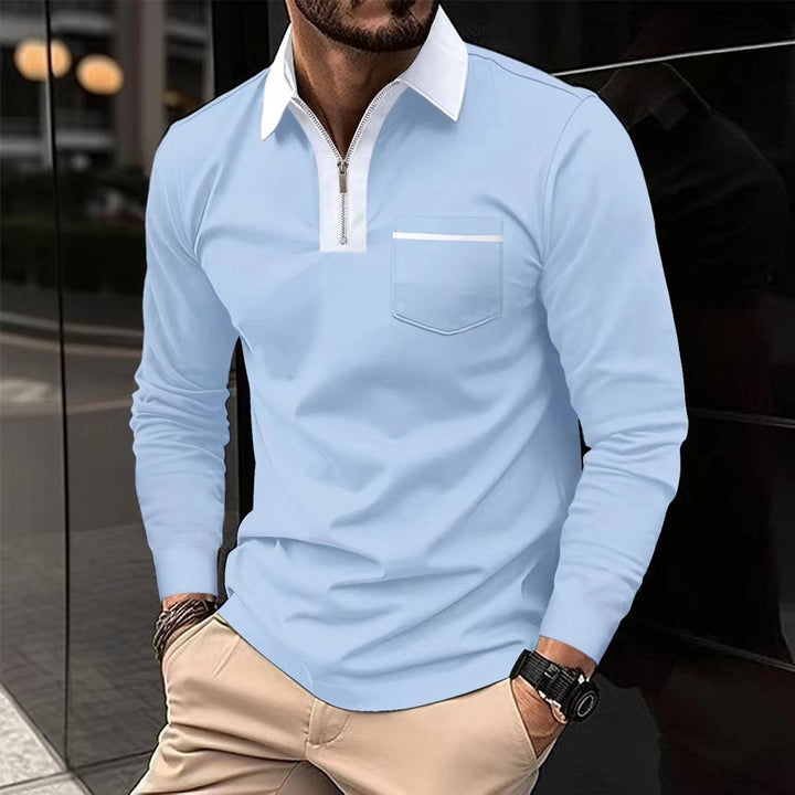 2024 autumn mens long sleeve zipper polo shirts casual lapel collar zip