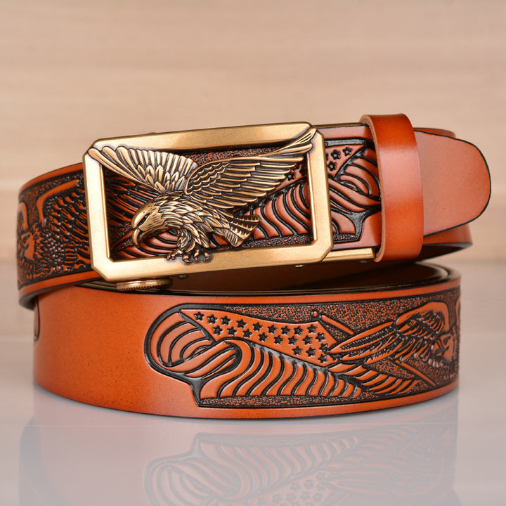 Leather Men's Belt Eagle Embossed